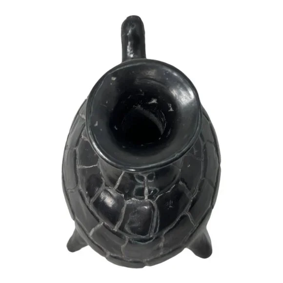 Barro Negro de Oaxaca Handmade Black Mexican Clay Tortoise VNTG Vase 7" H x 8" W - Picture 7 of 8
